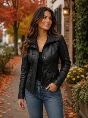 Vince black leather jacket
